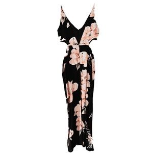 TOPSHOP Maxi Dress Slits Cutout Waist Floral Black Peach Size 2.